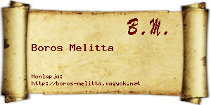 Boros Melitta névjegykártya